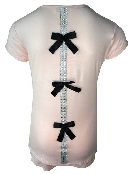 Girls Pyjama Shorts Set With Back Bow And Diamante Strip