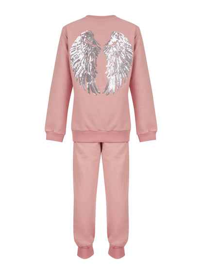 Girls Angel Wings Sequins Tracksuit