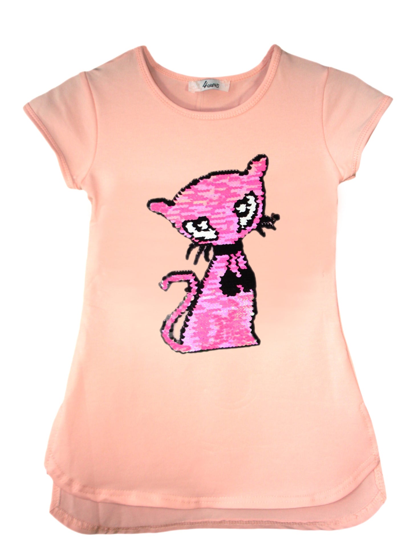 Girls Cat, Roses & Pearls Long T-Shirt Mini Dress