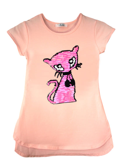 Girls Cat, Roses & Pearls Long T-Shirt Mini Dress