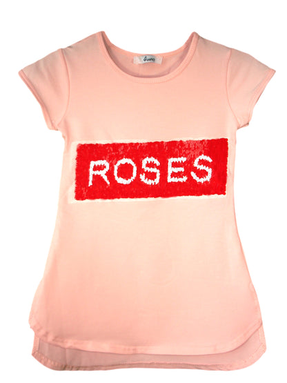 Girls Cat, Roses & Pearls Long T-Shirt Mini Dress