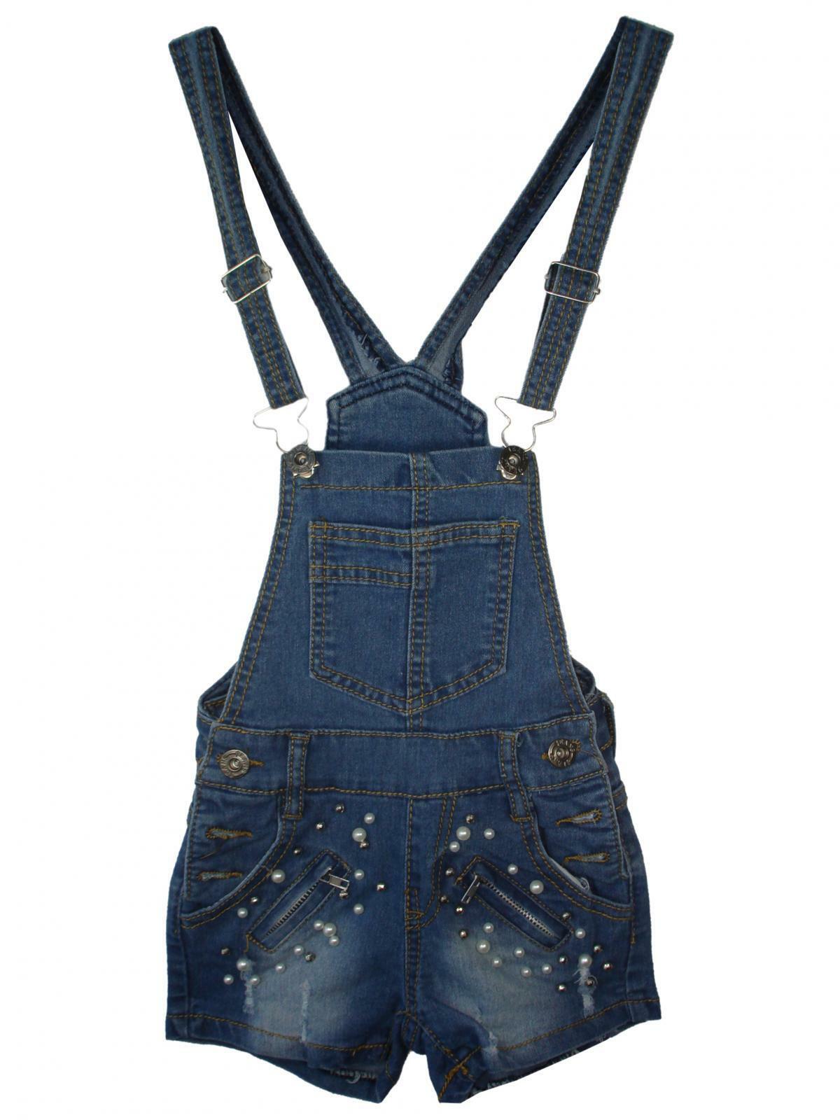 Girls Denim Dungarees - Pearl Detailing