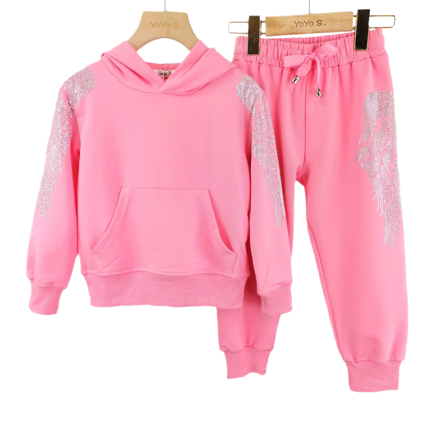 Girls Angel Wings Hoodie Set - Pink