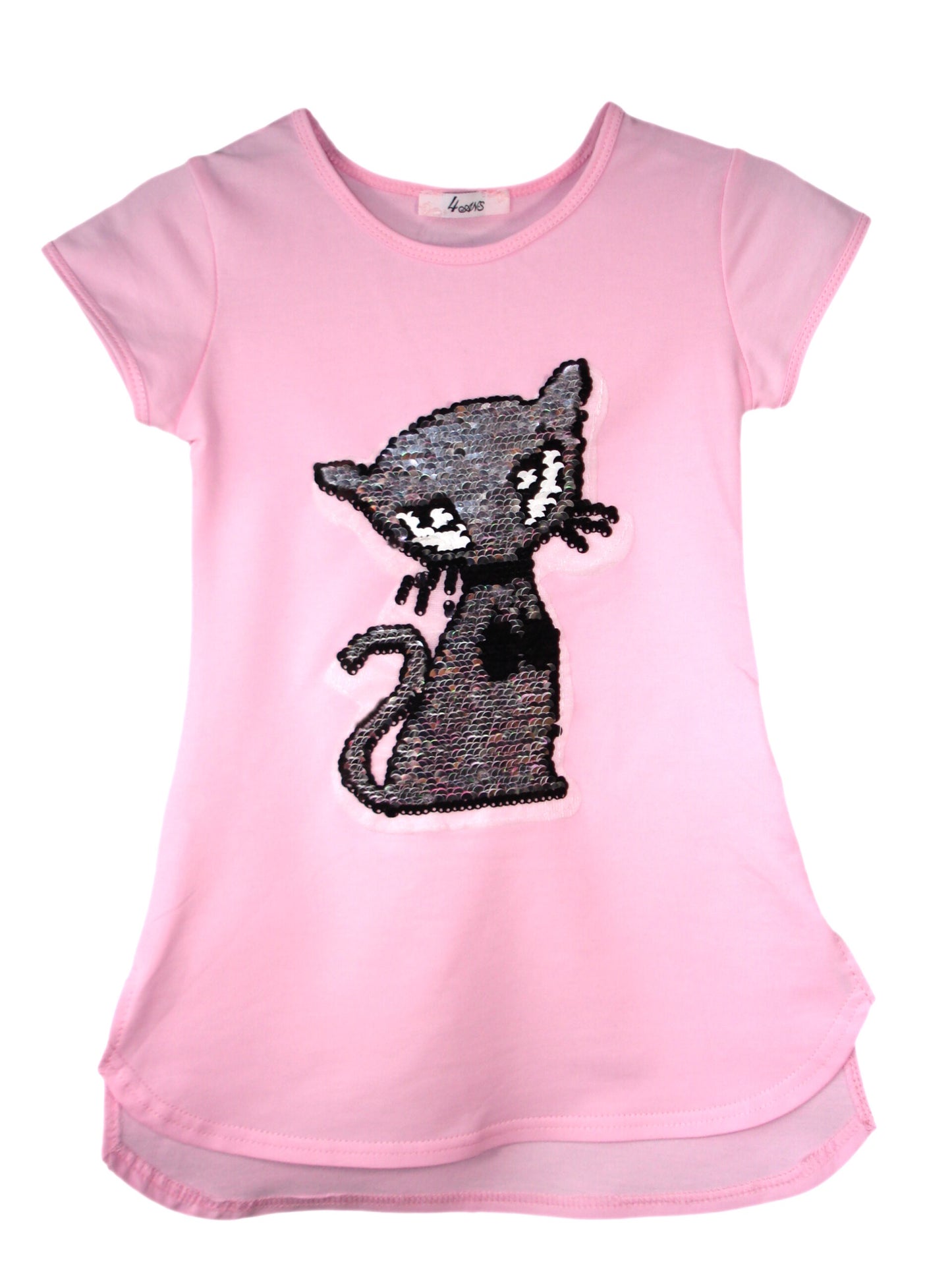 Girls Cat, Roses & Pearls Long T-Shirt Mini Dress