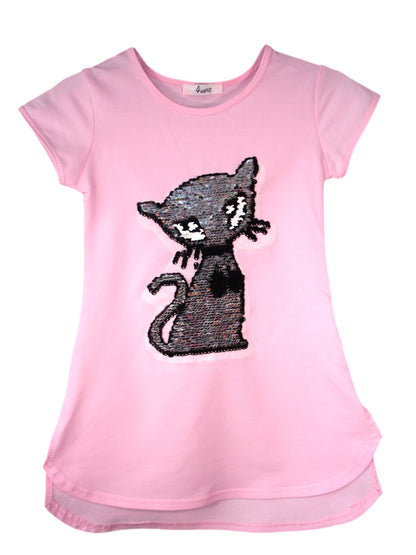 Girls Cat, Roses & Pearls Long T-Shirt Mini Dress