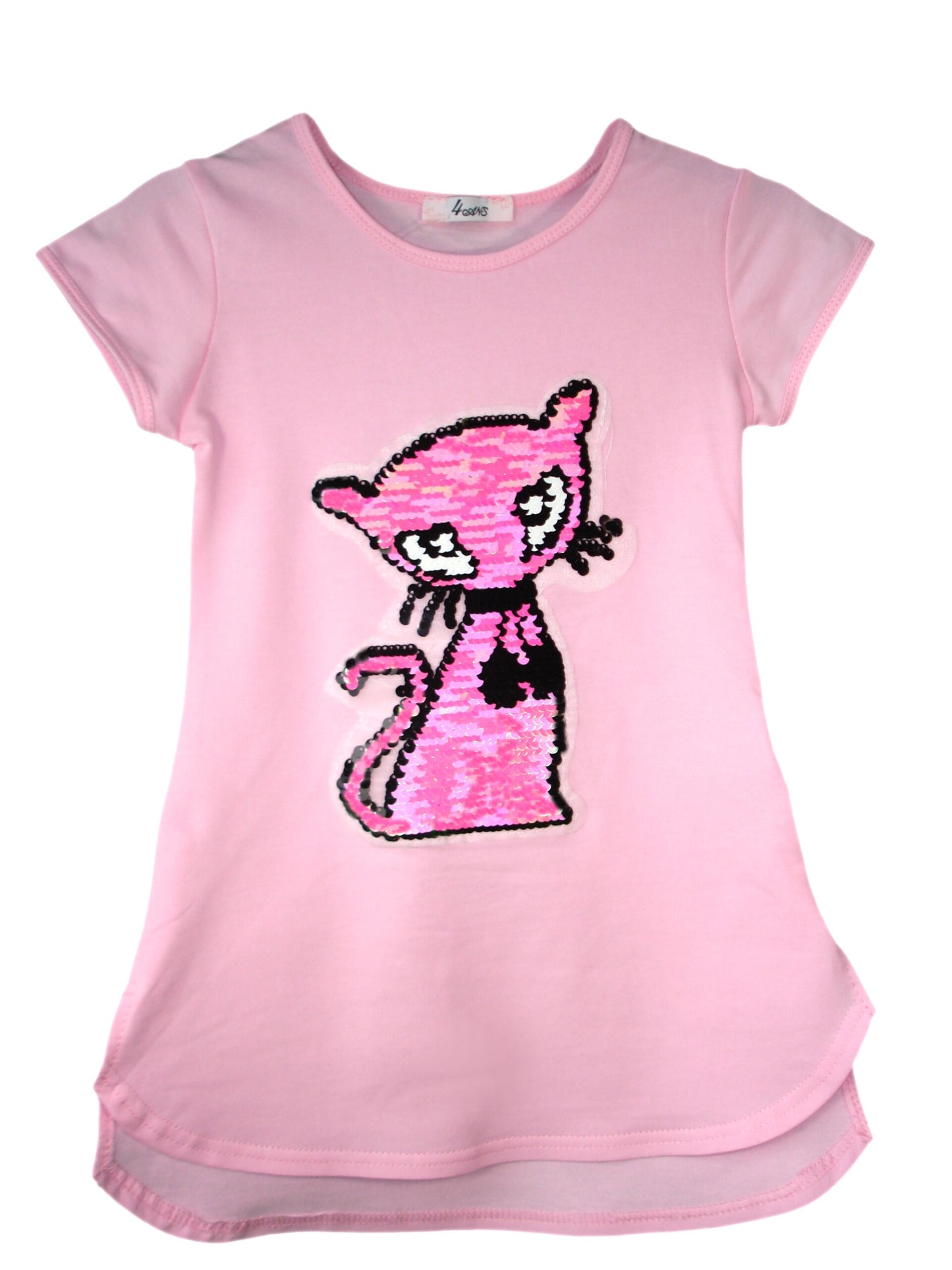 Girls Cat, Roses & Pearls Long T-Shirt Mini Dress