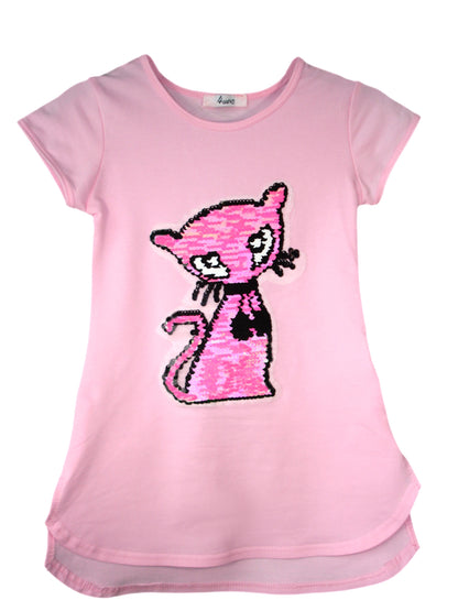 Girls Cat, Roses & Pearls Long T-Shirt Mini Dress