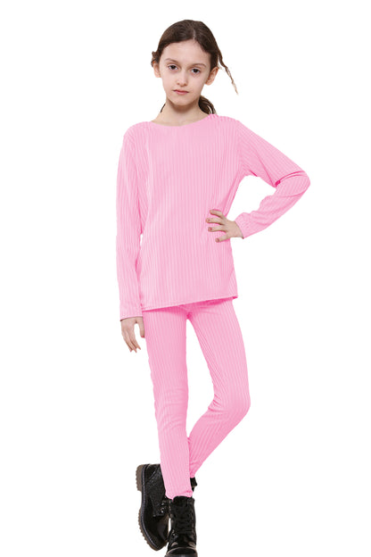 Girls Ribbed Tracksuit Loungewear Outfits