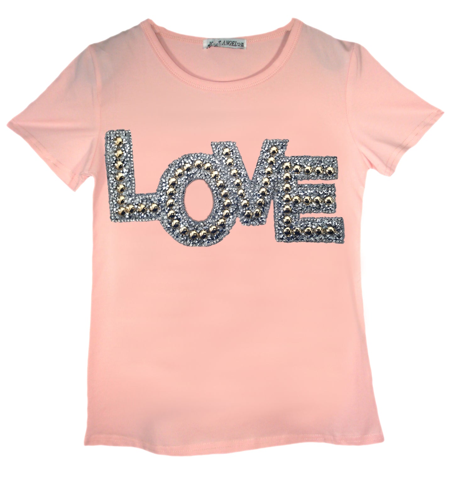 Girls Shiny Love & Trainers Print T-Shirts - Pink Love