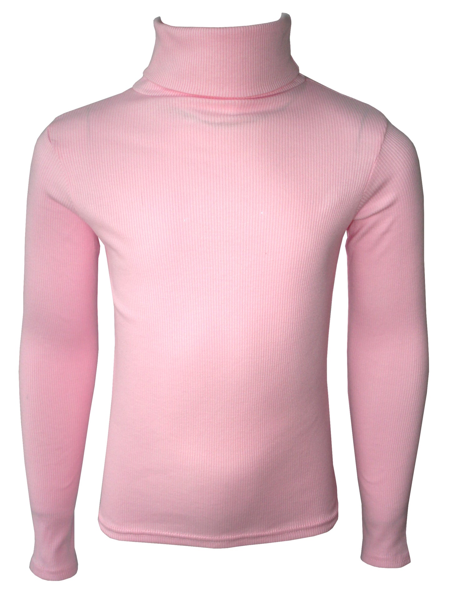 Girls Ribbed Polo Neck Tops - Pink Rib