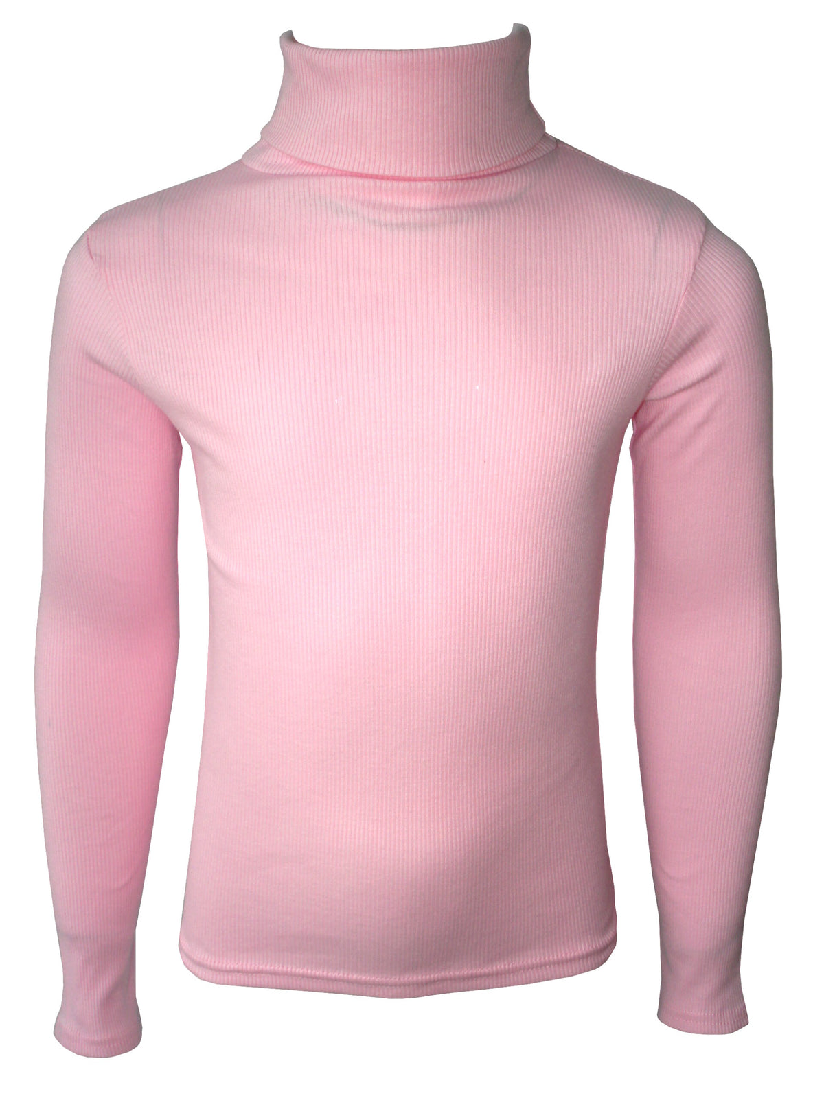 Girls Ribbed Polo Neck Tops - Pink Rib