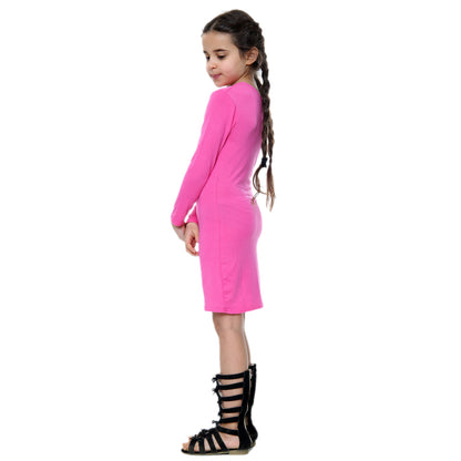 Girls Long Sleeve Bodycon Midi Dress - Pink