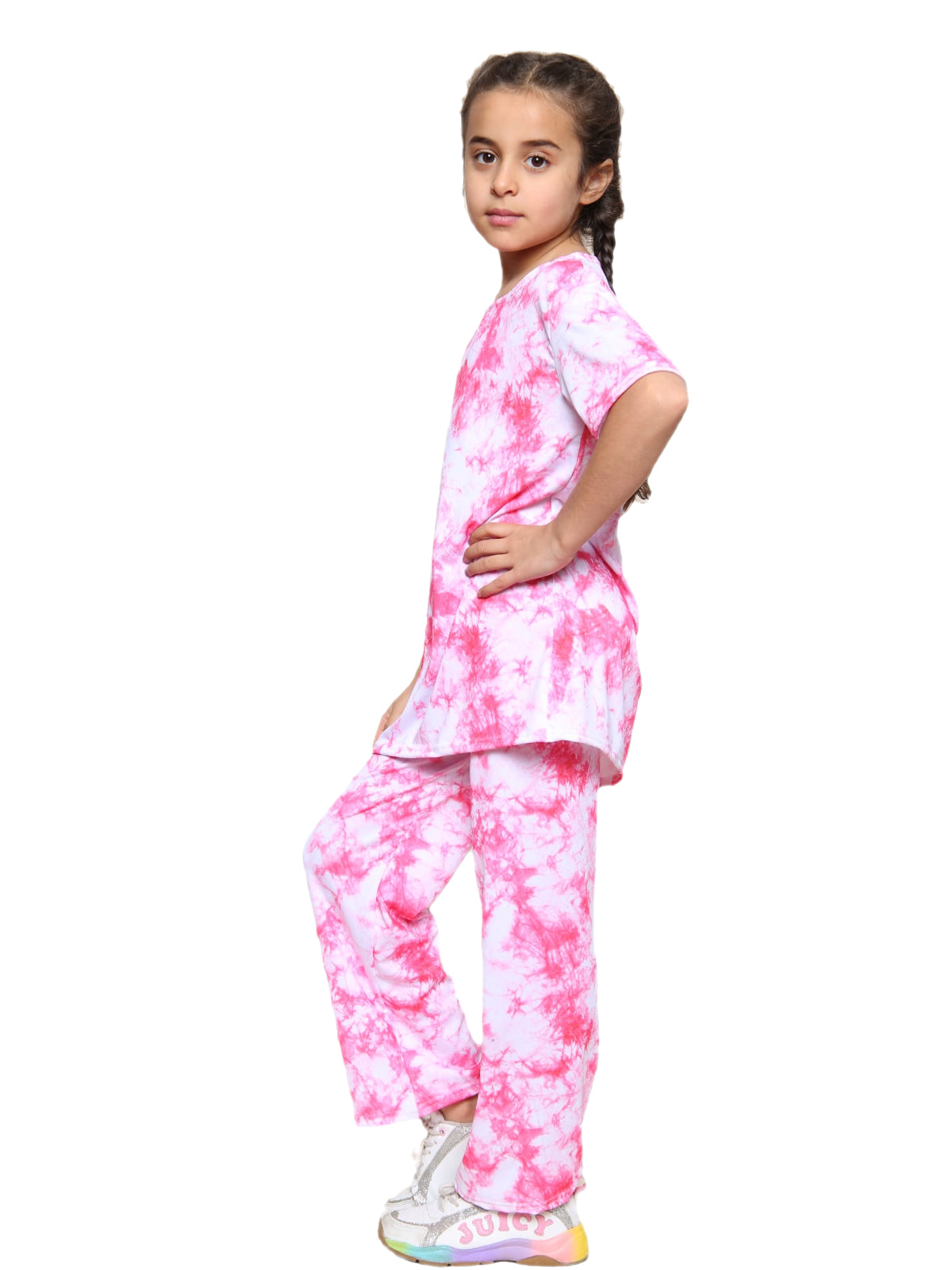 Girls Tie Dye Pyjamas T-Shirt and Leggings Set - Pink