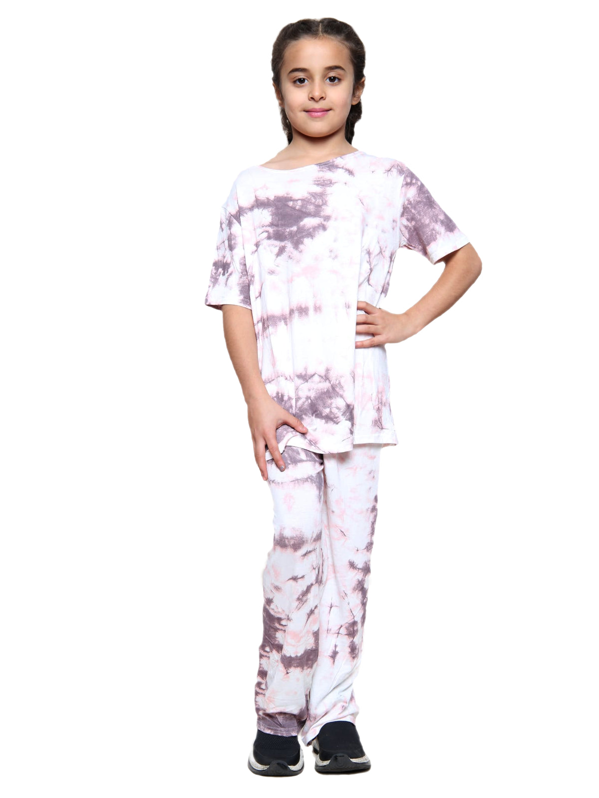 Girls Tie Dye Pyjamas T-Shirt and Leggings Set - Purple
