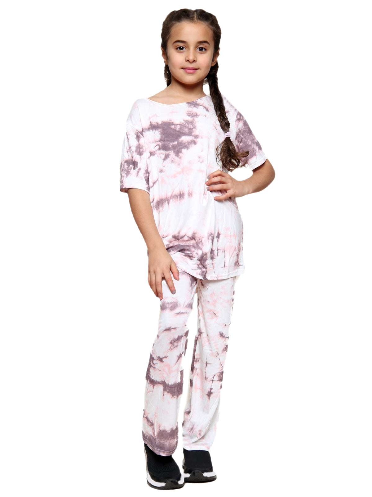 Girls Tie Dye Pyjamas T-Shirt and Leggings Set - Purple