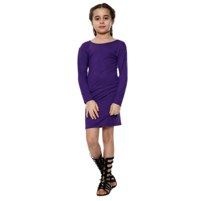 Girls Long Sleeve Bodycon Midi Dress - Purple