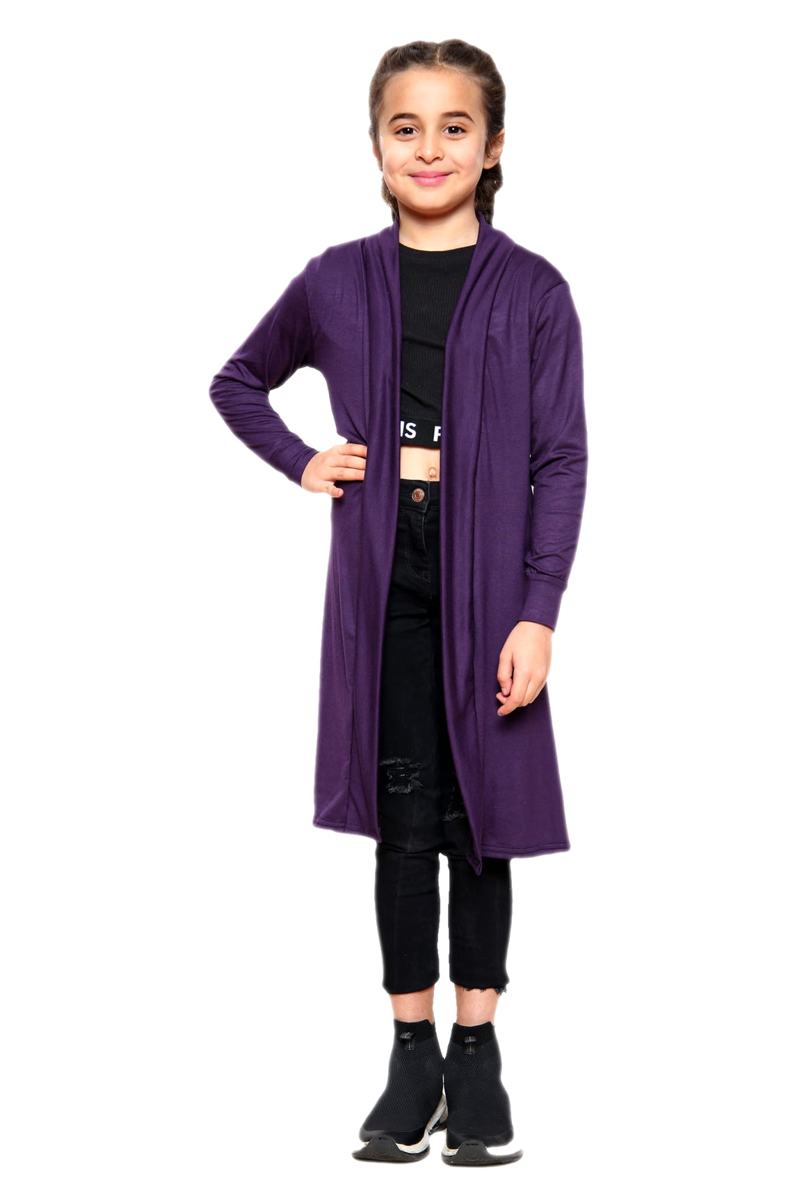 Girls Long Boyfriend Cardigan - Purple