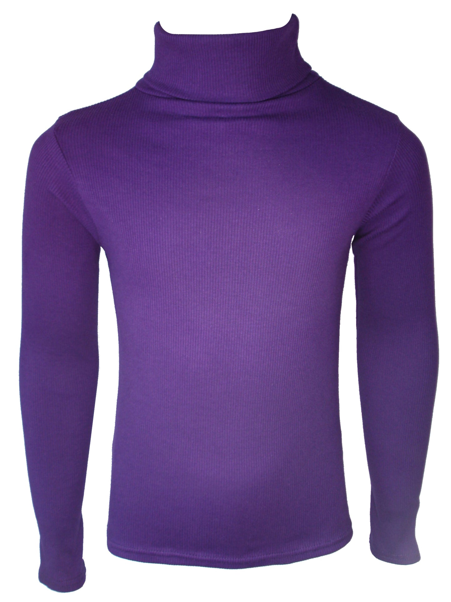 Girls Ribbed Polo Neck Tops - Purple Rib