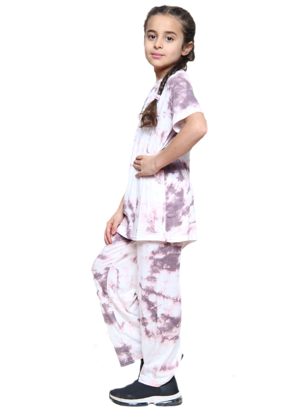 Girls Tie Dye Pyjamas T-Shirt and Leggings Set - Purple