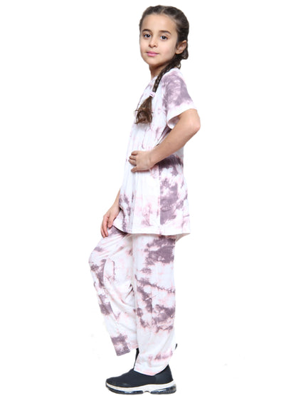 Girls Tie Dye Pyjamas T-Shirt and Leggings Set - Purple