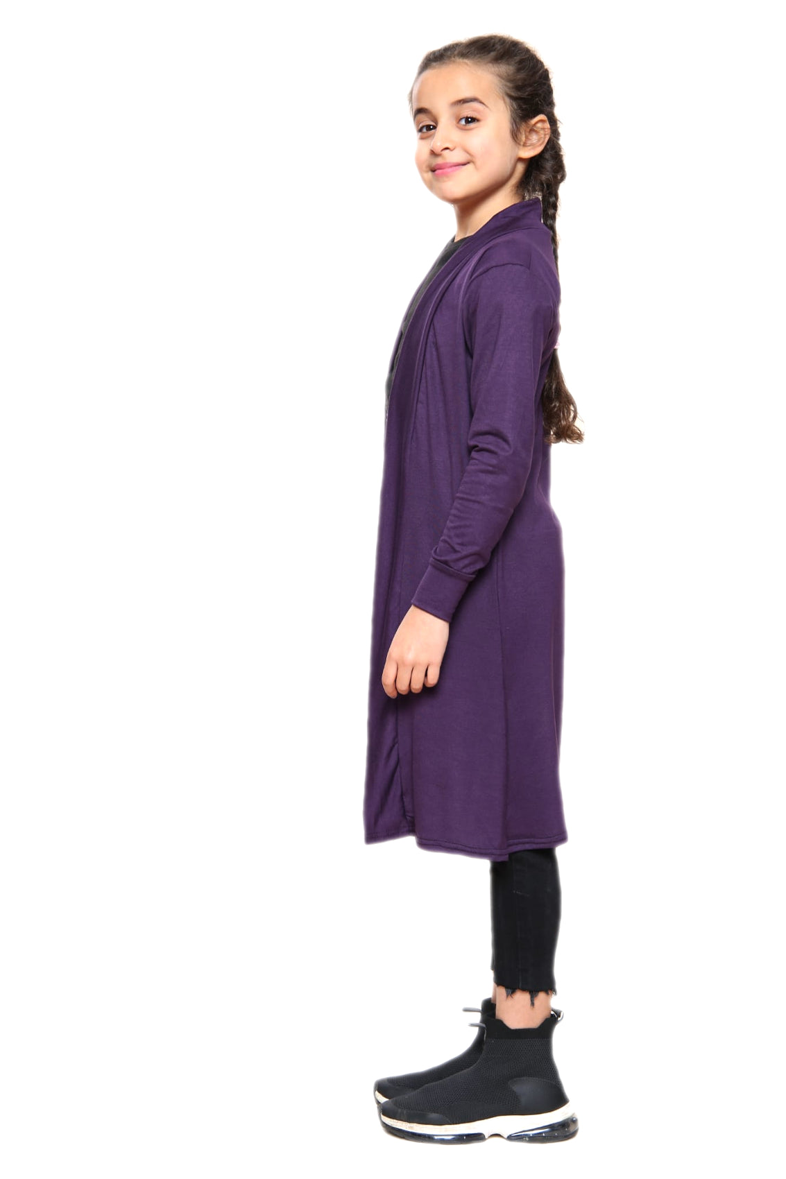Girls Long Boyfriend Cardigan - Purple