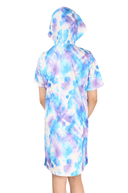 Girls Tie Dye Long Hooded T-Shirt Dress