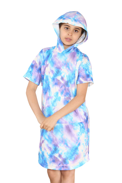 Girls Tie Dye Long Hooded T-Shirt Dress