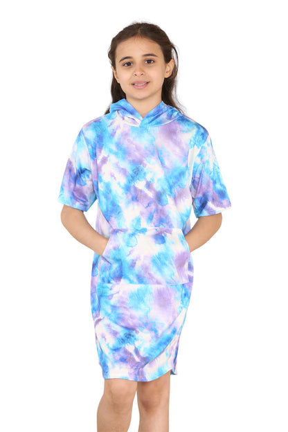 Girls Tie Dye Long Hooded T-Shirt Dress