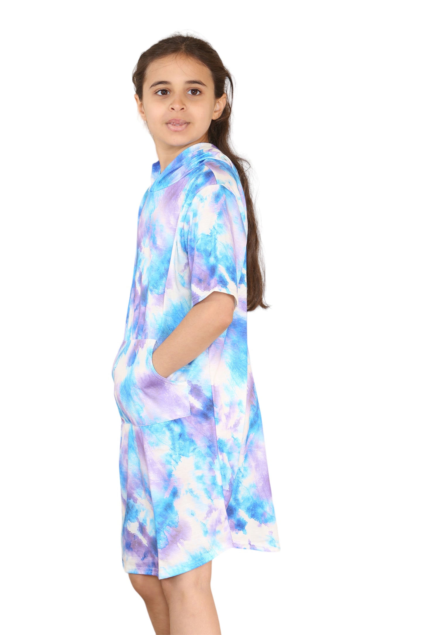 Girls Tie Dye Long Hooded T-Shirt Dress