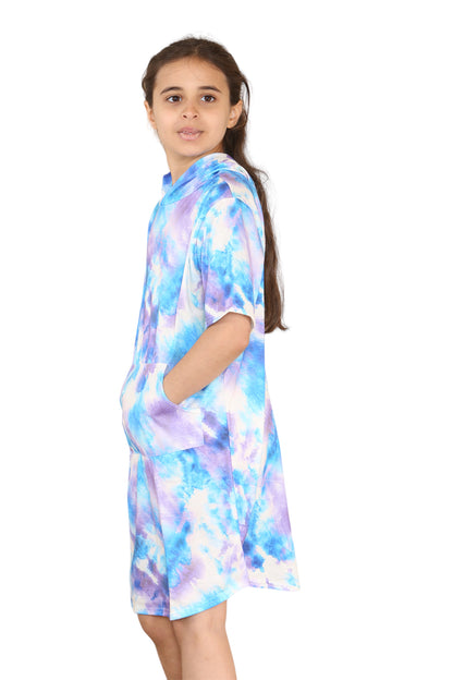 Girls Tie Dye Long Hooded T-Shirt Dress