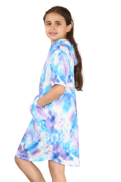 Girls Tie Dye Long Hooded T-Shirt Dress