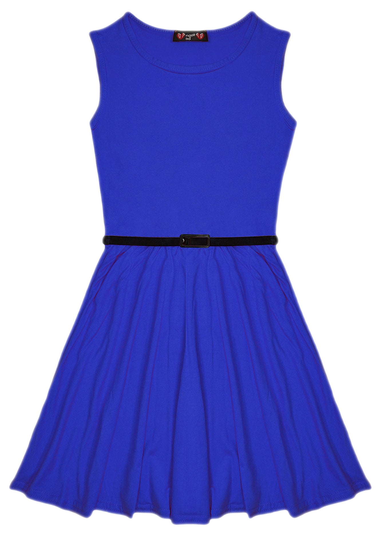 New Girls Plain Retro Skater Dress with Belt Age Size 7 8 9 10 11 12 13 years