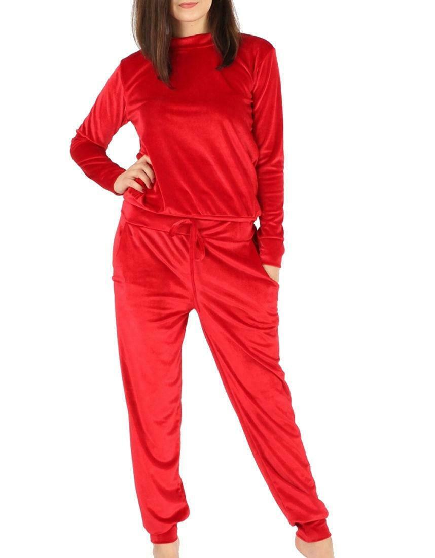 Girls Velvet Tracksuit - Red