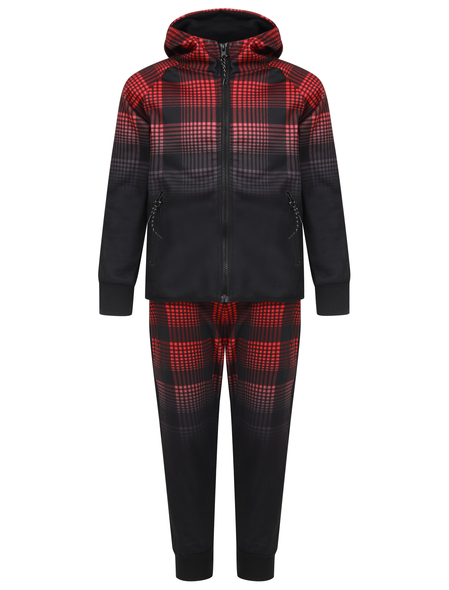 Boys Checked Sports Hooded Tracksuit - Red