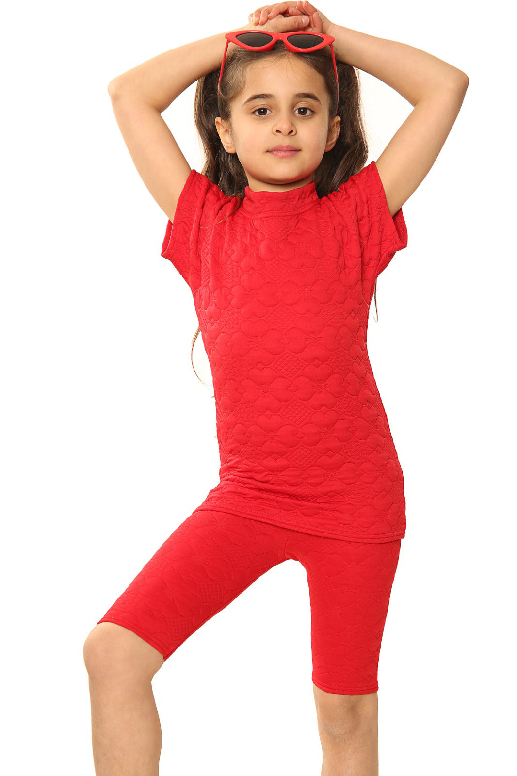 Girls Quilted Cycling Shorts Set - Red