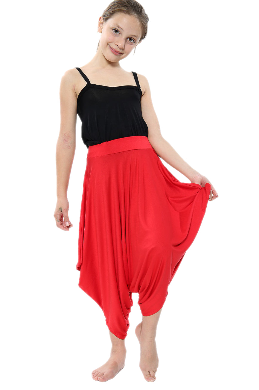 Girls Draping Romper Skirt - Red