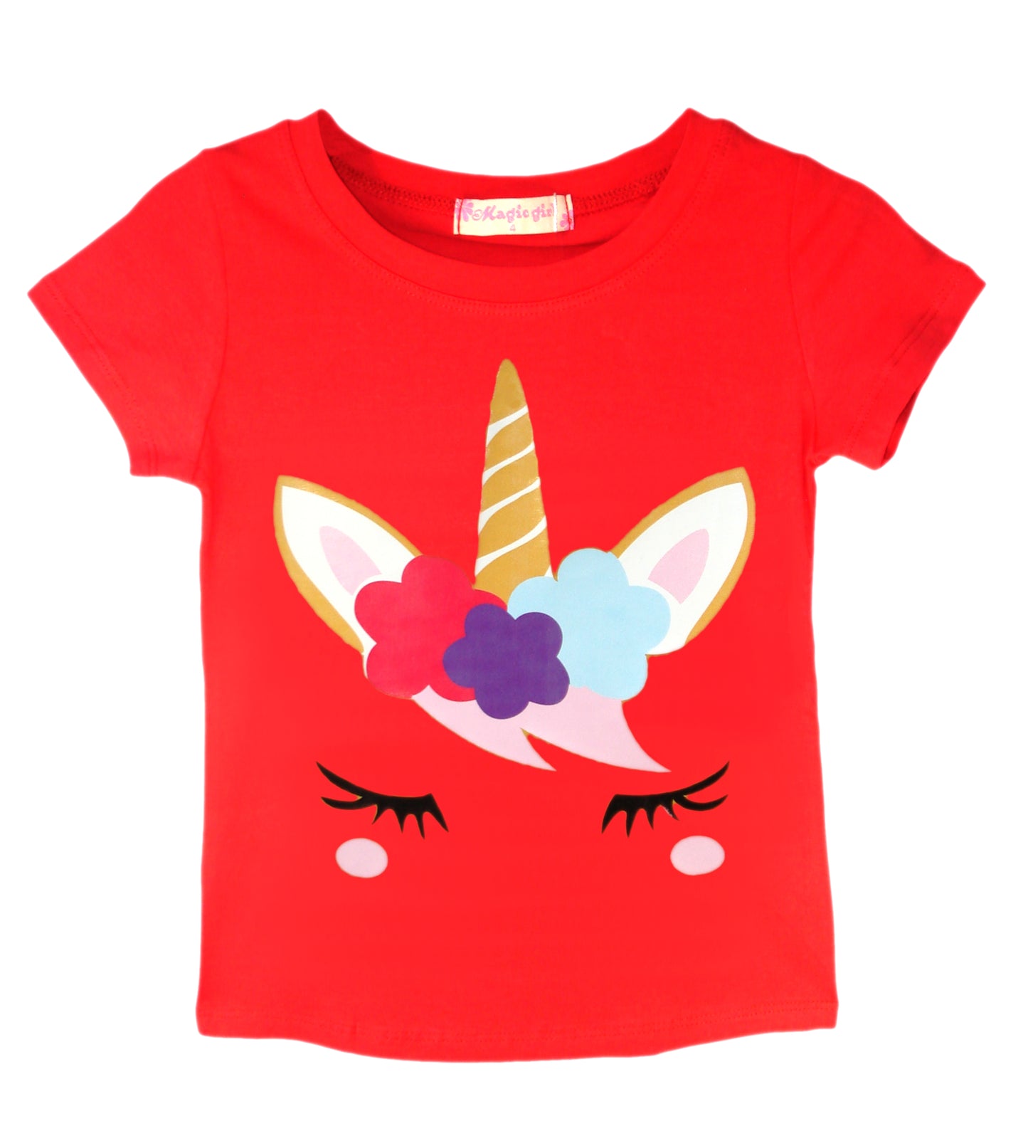 Girls Dab Unicorn T-Shirt - Red Lashes