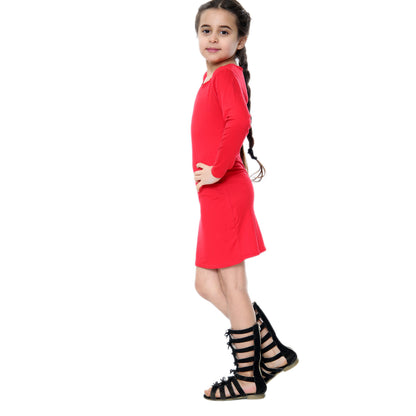 Girls Long Sleeve Bodycon Midi Dress - Red