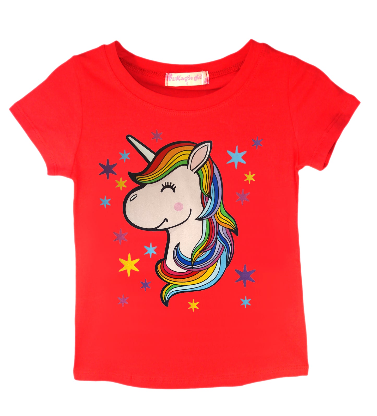 Girls Dab Unicorn T-Shirt - Red Star