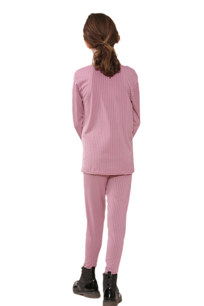 Girls Ribbed Tracksuit Loungewear Outfits