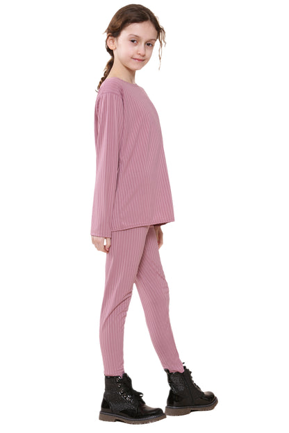 Girls Ribbed Tracksuit Loungewear Outfits