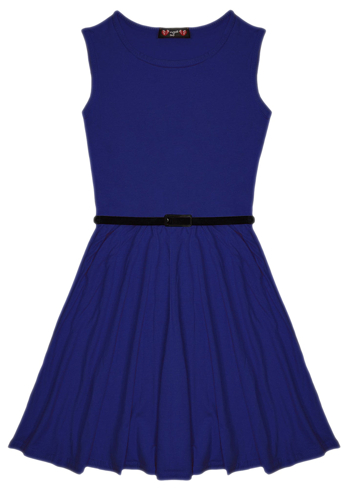 New Girls Plain Retro Skater Dress with Belt Age Size 7 8 9 10 11 12 13 years