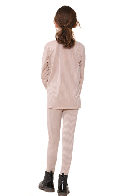 Girls Ribbed Tracksuit Loungewear Outfits