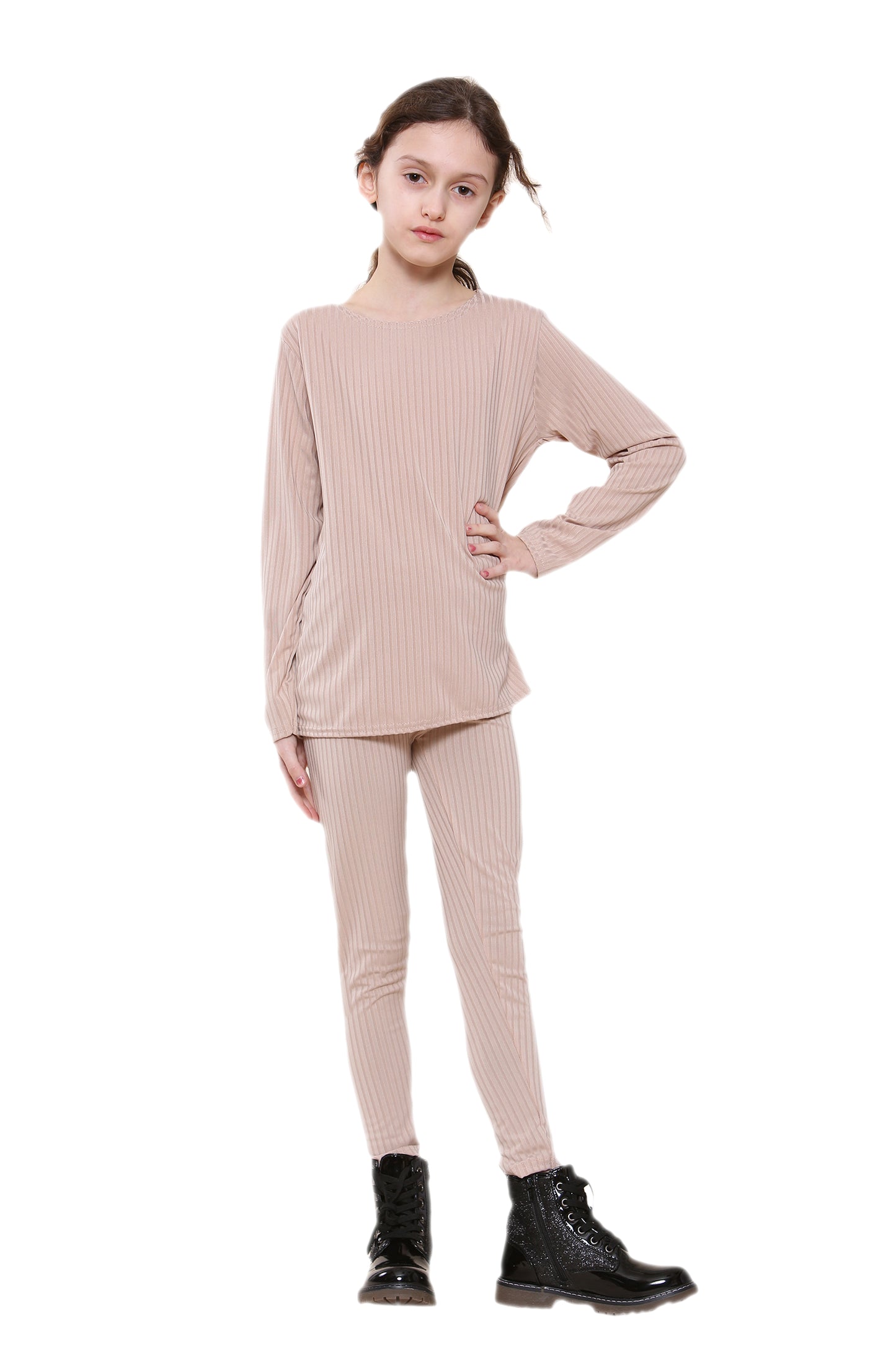Girls Ribbed Tracksuit Loungewear Outfits