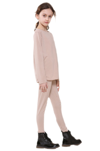 Girls Ribbed Tracksuit Loungewear Outfits