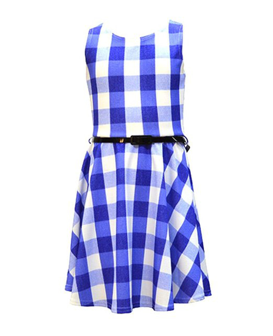 Girls Patterned Skater Dress - Blue