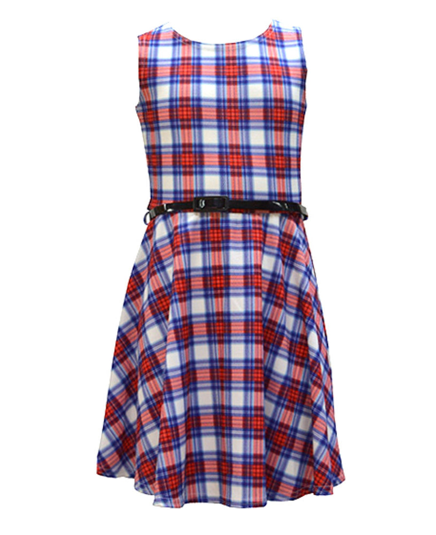 Girls Patterned Skater Dress - Red