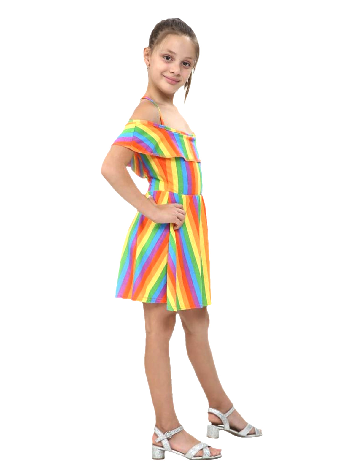 Girls Rainbow Off Shoulder Dress