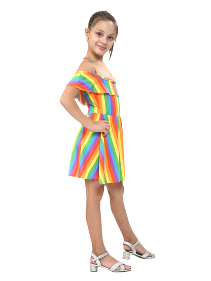 Girls Rainbow Off Shoulder Dress