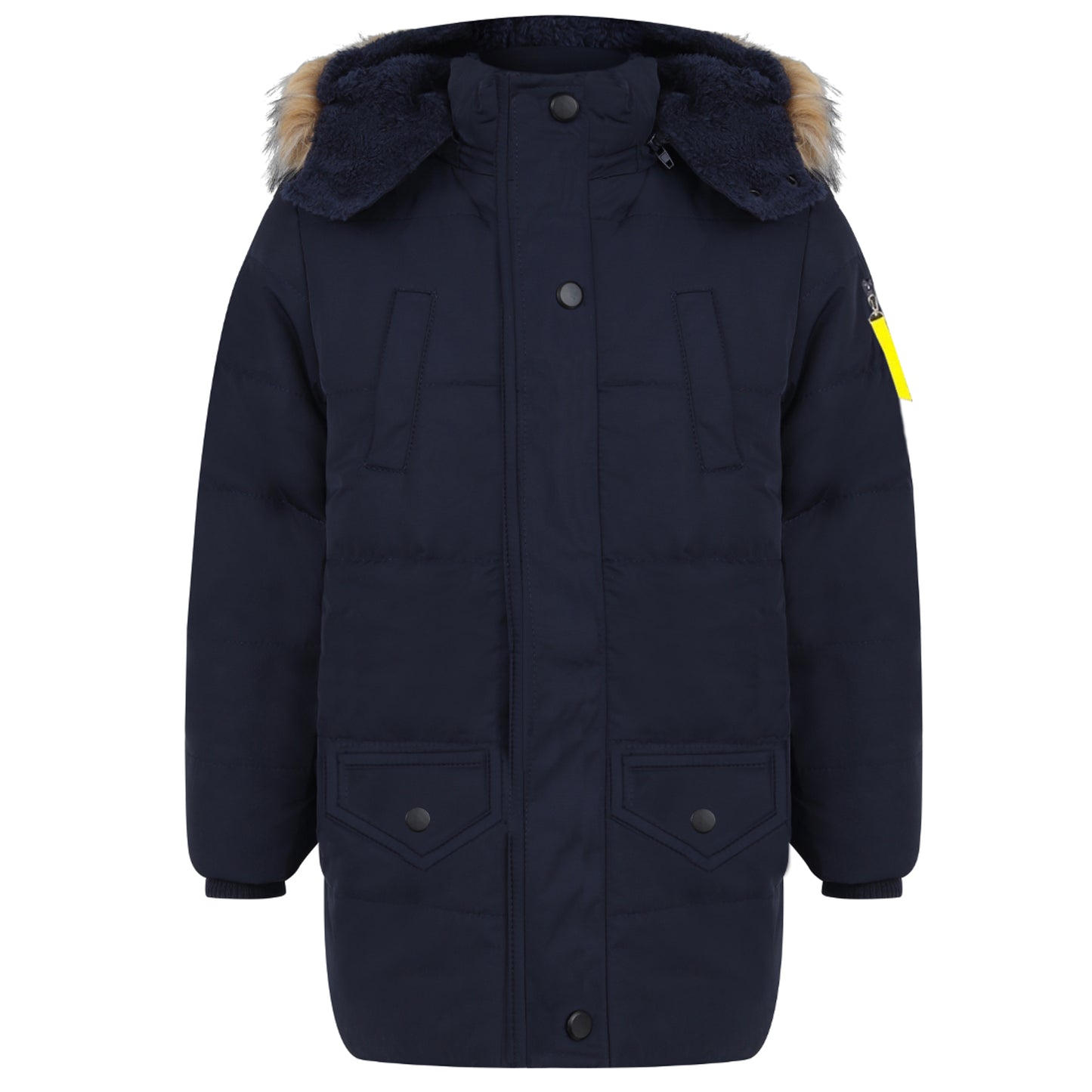 Boys Parka Winter Faux Fur Hooded Coats - Navy Blue